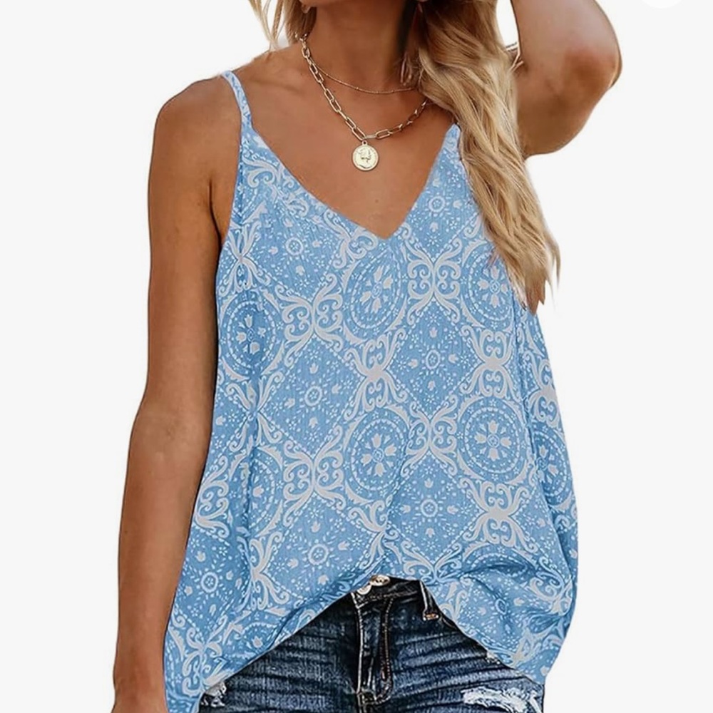 Tecrew Women’s Boho Floral V Neck Spaghetti Strap Tank